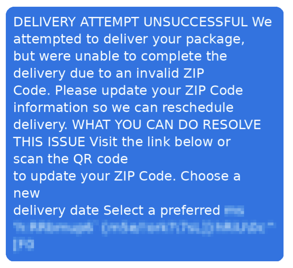 Example of one of the many types of delivery text scams consumers face 